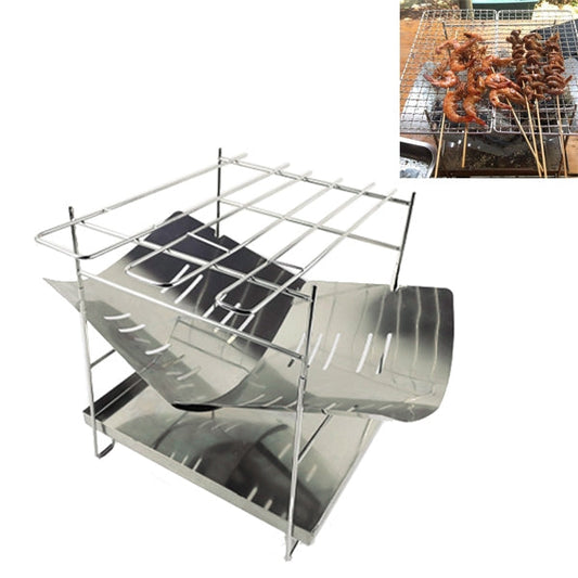 Skorter | Outdoor Camp Portable Folding Stainless Steel Barbecue Charcoal Grill + Base Plate (Silver)