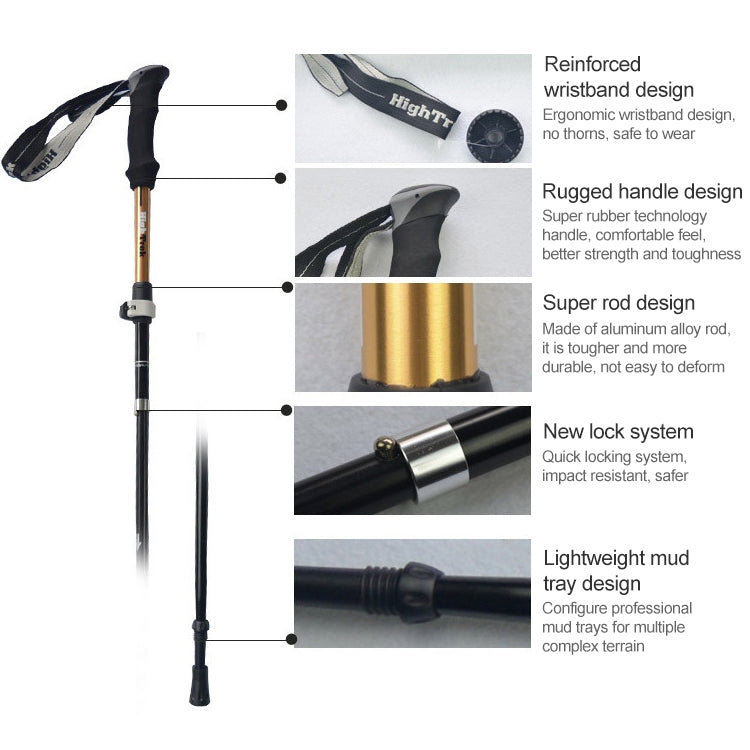 Skorter | Outdoor Mountaineering Portable Foldable Ultra light Aluminium Alloy Alpenstocks Trekking Poles, Length : 35-125CM (Gold)