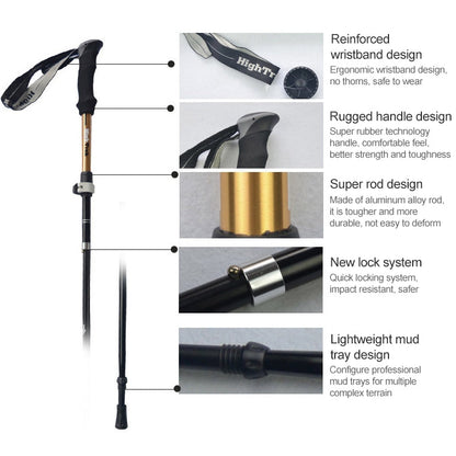 Skorter | Outdoor Mountaineering Portable Foldable Ultra light Aluminium Alloy Alpenstocks Trekking Poles, Length : 35-125CM (Gold)