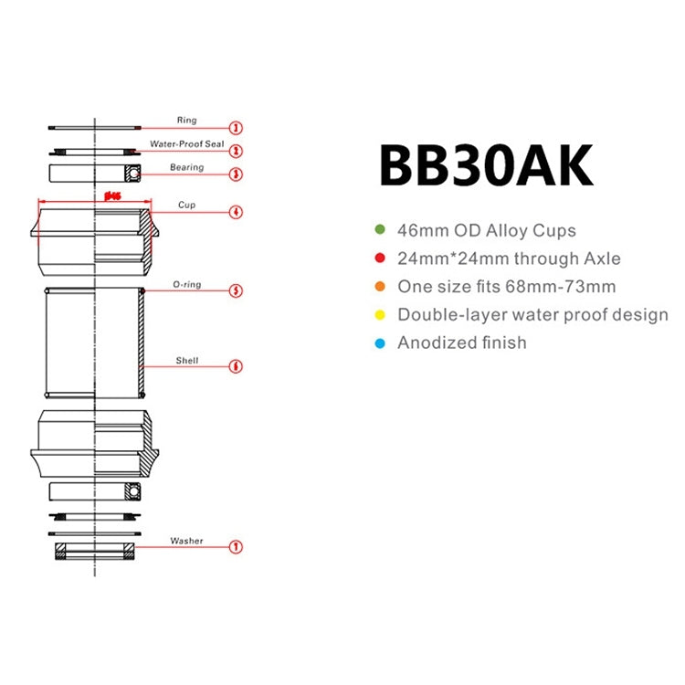 Skorter | BIKERSAY BB30AK Bicycle Bottom Bracket Bike External Bearing