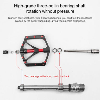 Skorter | PROMEND PD-M82-TI 1 Pair Mountain Bicycle Titanium Alloy Shaft 3-Bearings Wide Pedals (Red)
