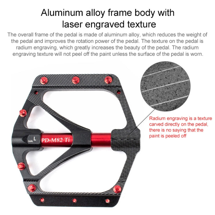 Skorter | PROMEND PD-M82-TI 1 Pair Mountain Bicycle Titanium Alloy Shaft 3-Bearings Wide Pedals (Red)