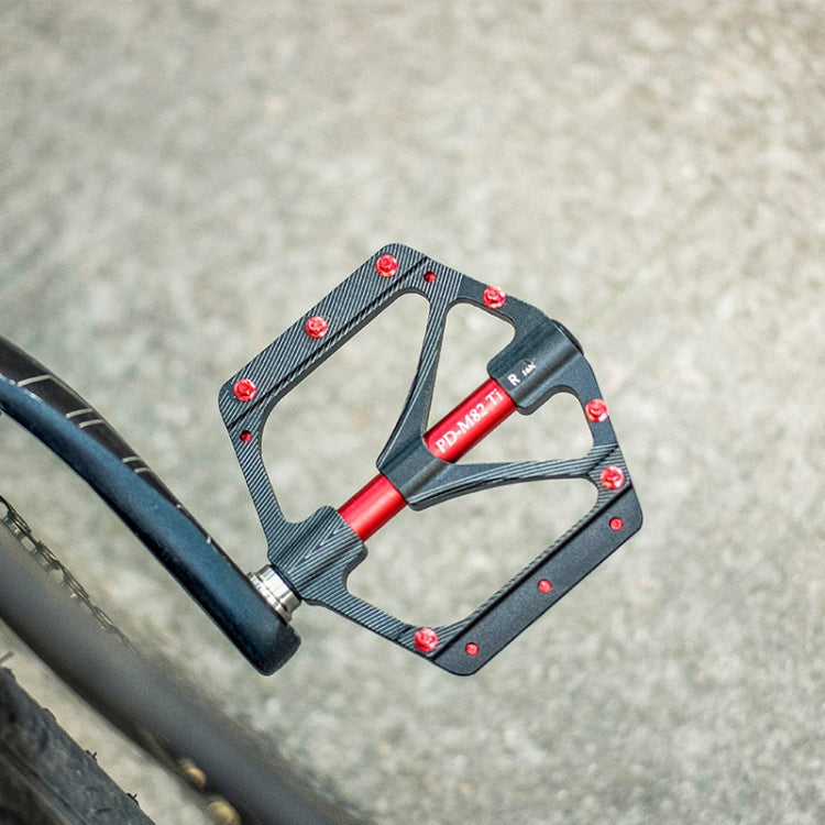 Skorter | PROMEND PD-M82-TI 1 Pair Mountain Bicycle Titanium Alloy Shaft 3-Bearings Wide Pedals (Red)