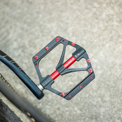 Skorter | PROMEND PD-M82-TI 1 Pair Mountain Bicycle Titanium Alloy Shaft 3-Bearings Wide Pedals (Red)