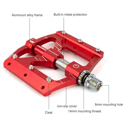 Skorter | PROMEND PD-M88 1 Pair Mountain Bicycle Aluminum Alloy 3-Bearings Pedals (Red)