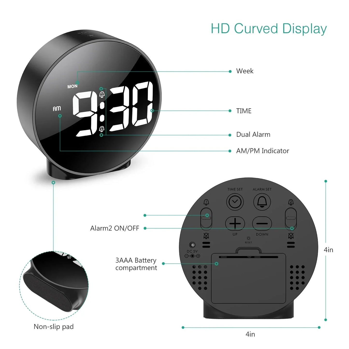 Skorter | Compact LED Digital Table Clock with USB Connection