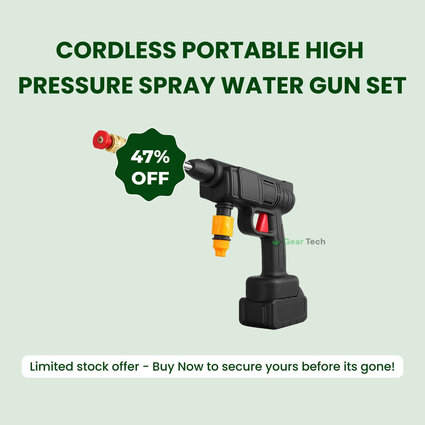 Skorter | Cordless Portable High Pressure Spray Water Gun Set | Ideal for Cleaning Cars, Patios & Garden Furniture