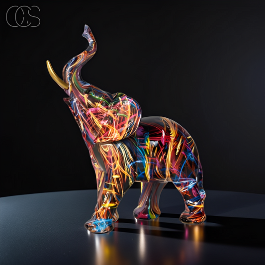 Skorter | Abstract Elephant Statue – Colourful African Design with Raised Trunk for Good Luck