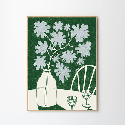 Skorter | Blue Flowers & Red Wine Print 50Cm x 70Cm