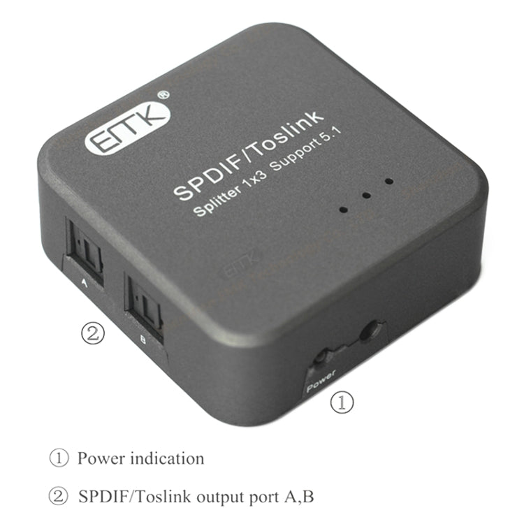 Skorter | EMK 1 Input 3 Output Digital Optical Audio SPDIF Toslink Splitter Adapter (Silver Gray)