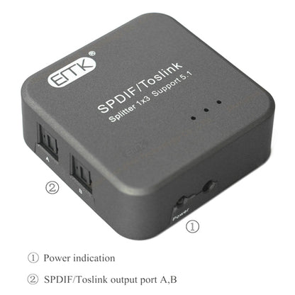 Skorter | EMK 1 Input 3 Output Digital Optical Audio SPDIF Toslink Splitter Adapter (Silver Gray)