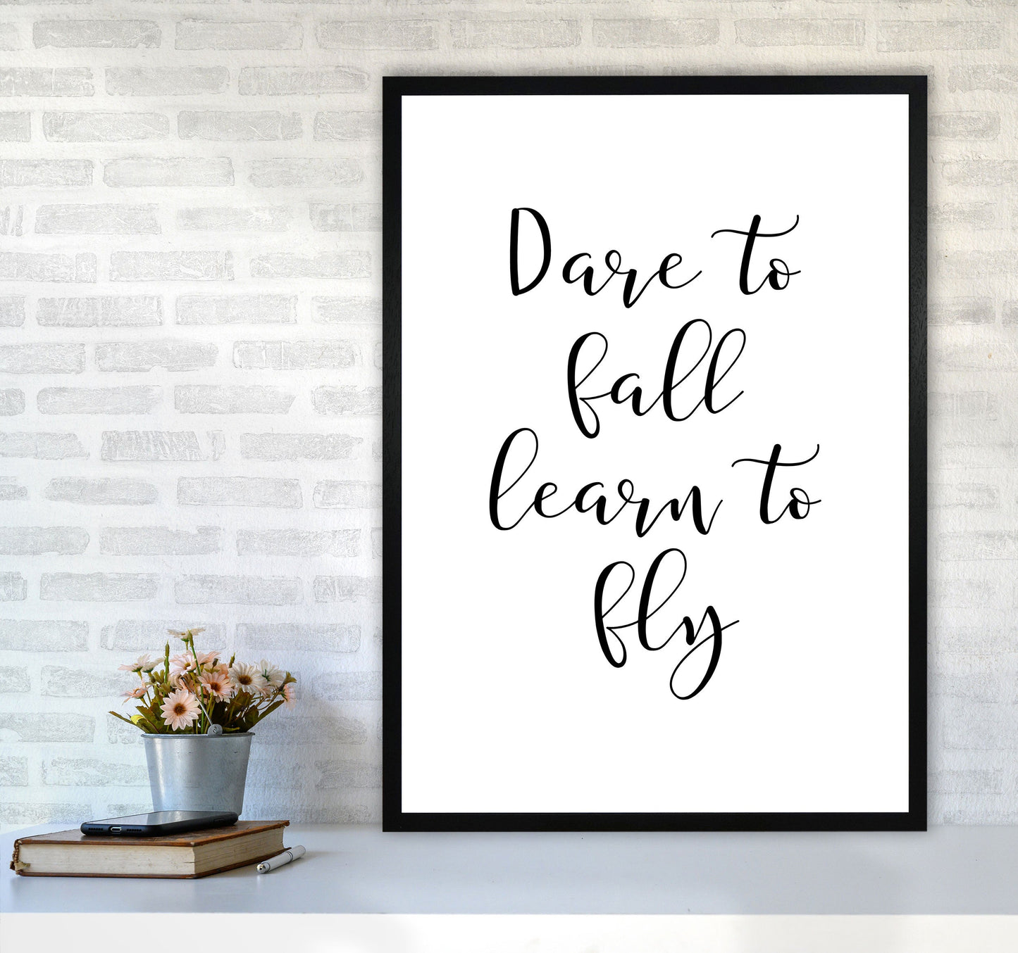 Skorter | Dare To Fall Dream To Fly Framed Typography Wall Art Print