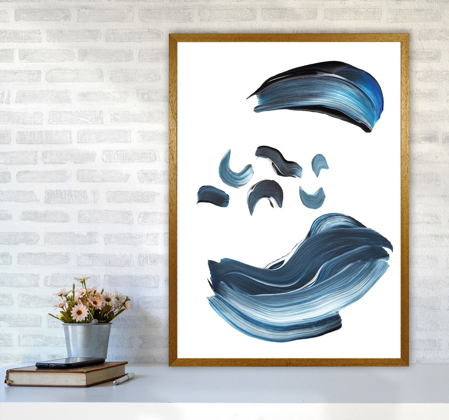 Skorter | Dark Blue and Gray Abstract Brushstrokes Modern Print
