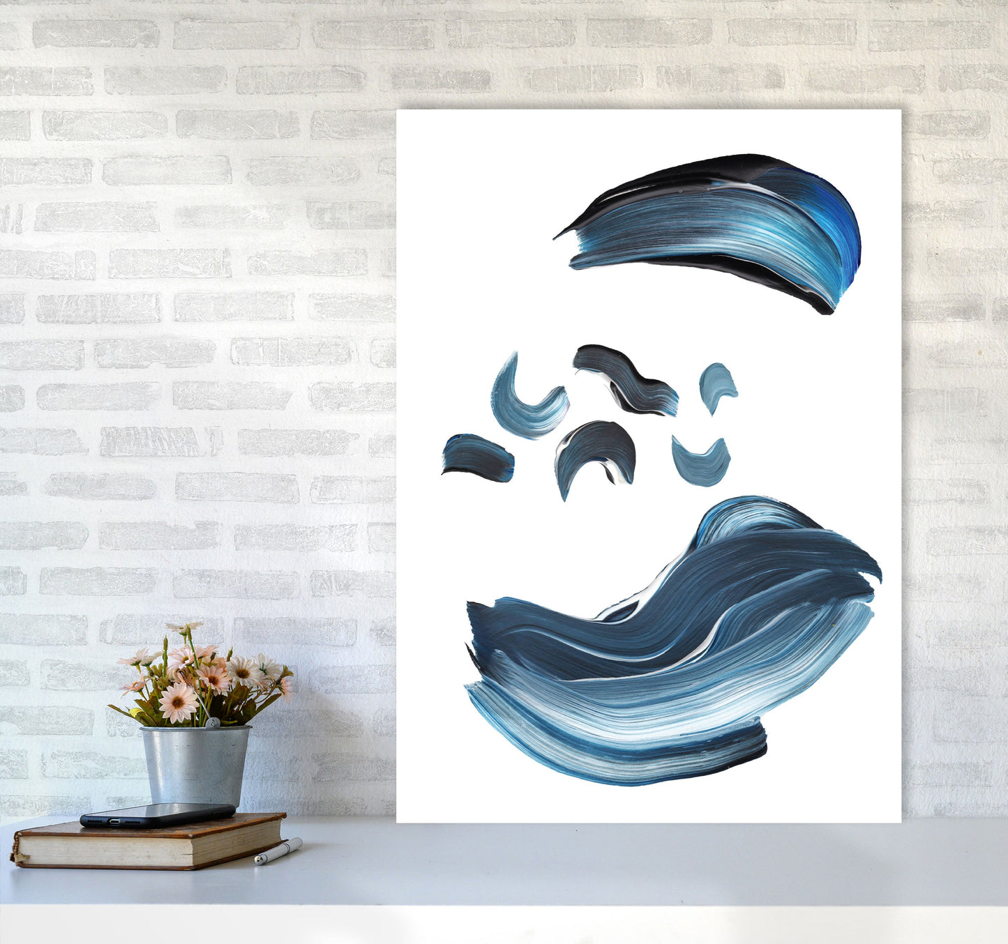 Skorter | Dark Blue and Gray Abstract Brushstrokes Modern Print