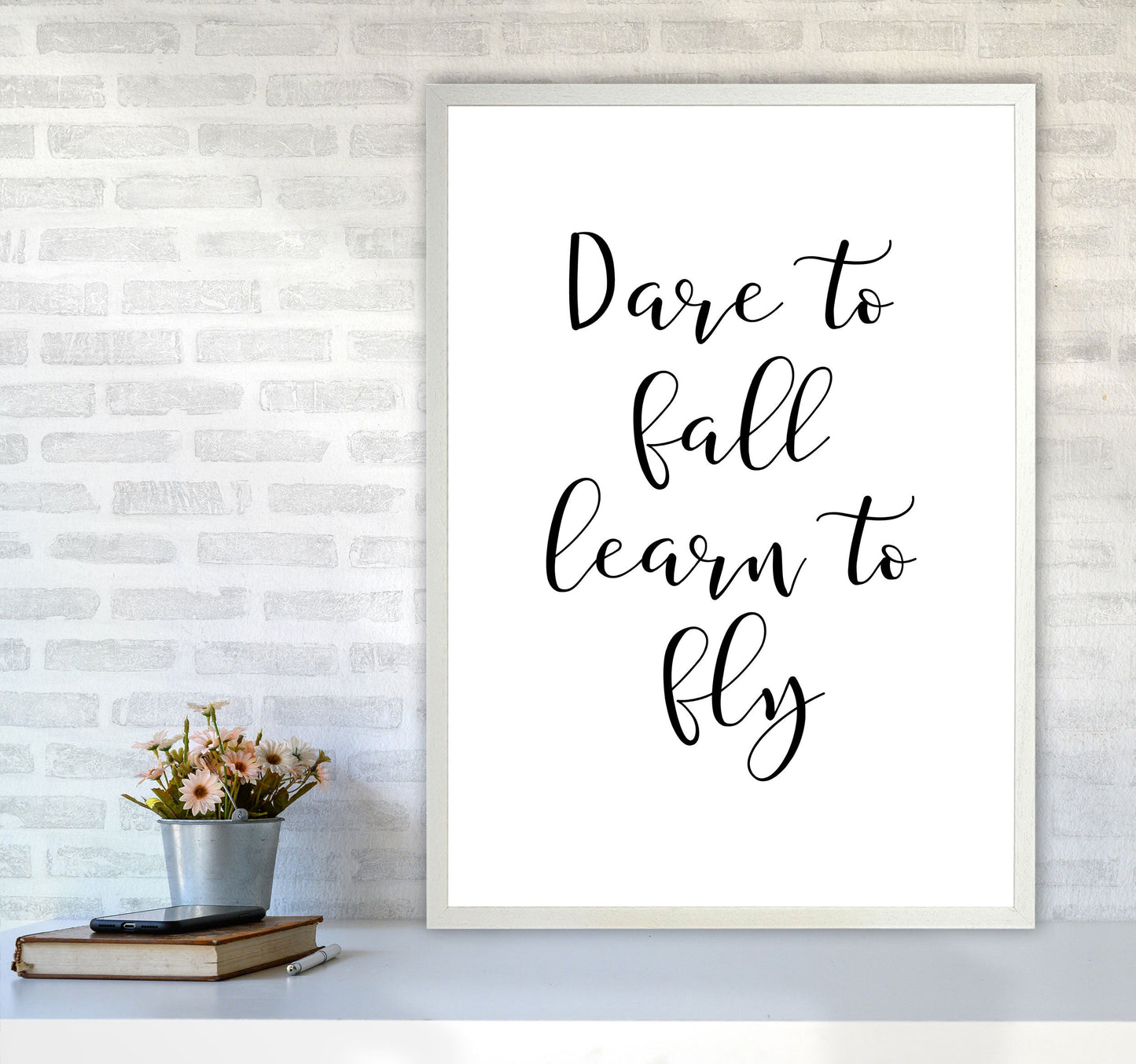 Skorter | Dare To Fall Dream To Fly Framed Typography Wall Art Print