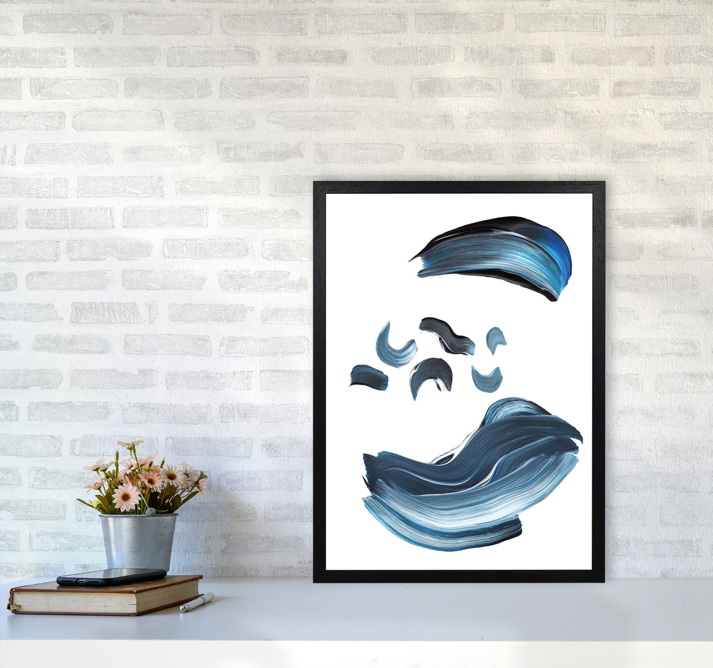Skorter | Dark Blue and Gray Abstract Brushstrokes Modern Print