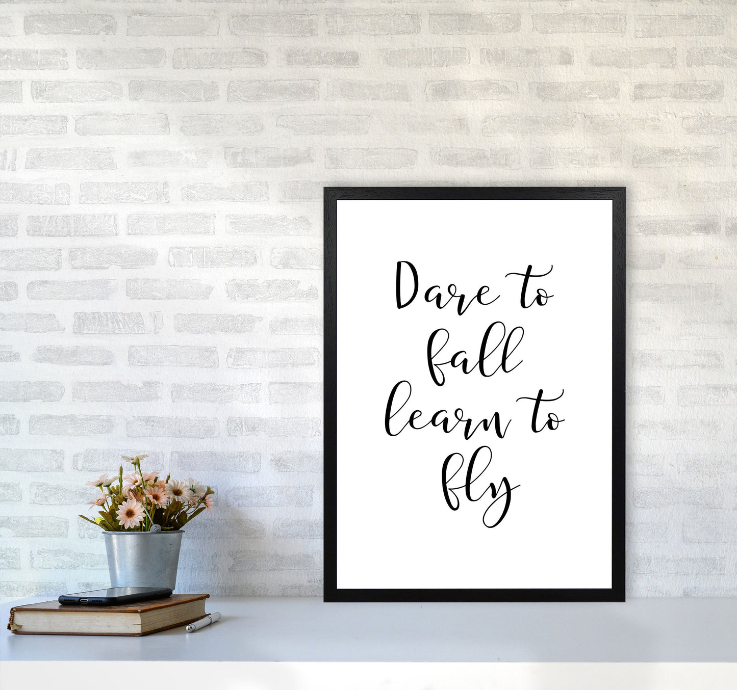 Skorter | Dare To Fall Dream To Fly Framed Typography Wall Art Print