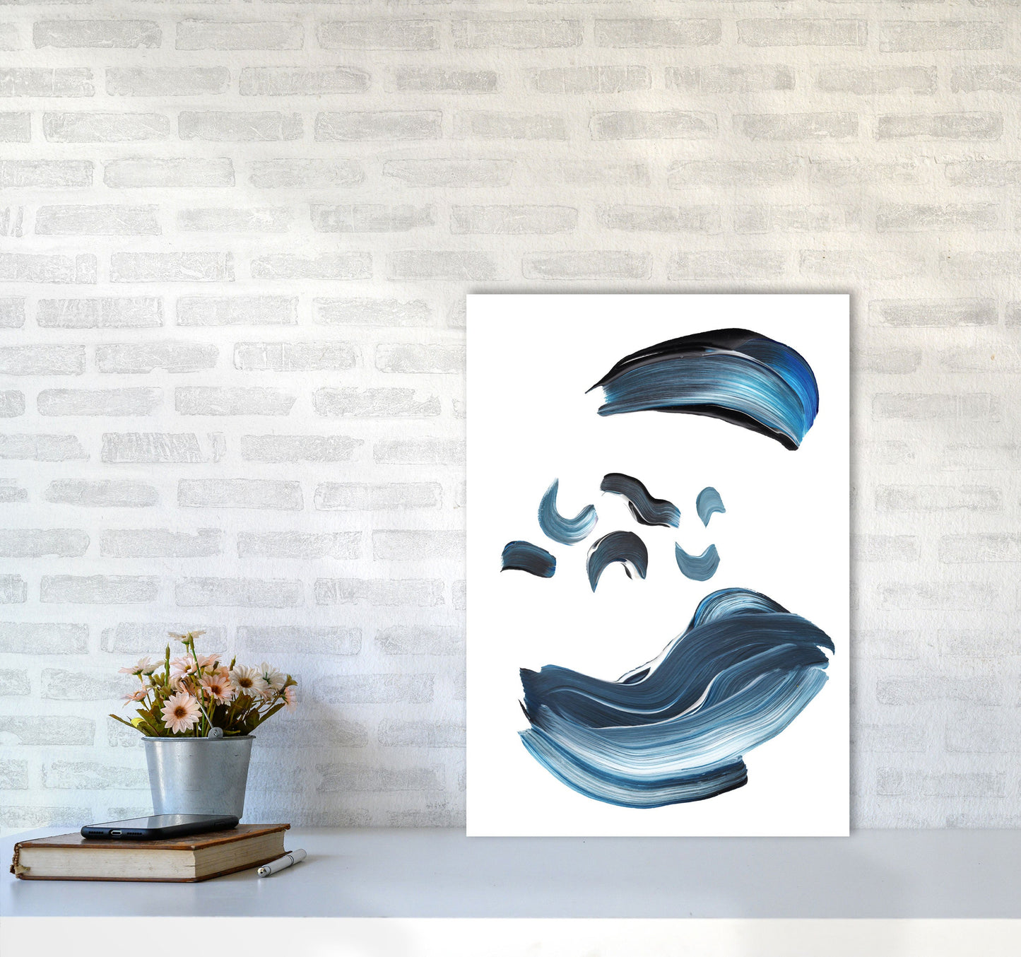 Skorter | Dark Blue and Gray Abstract Brushstrokes Modern Print