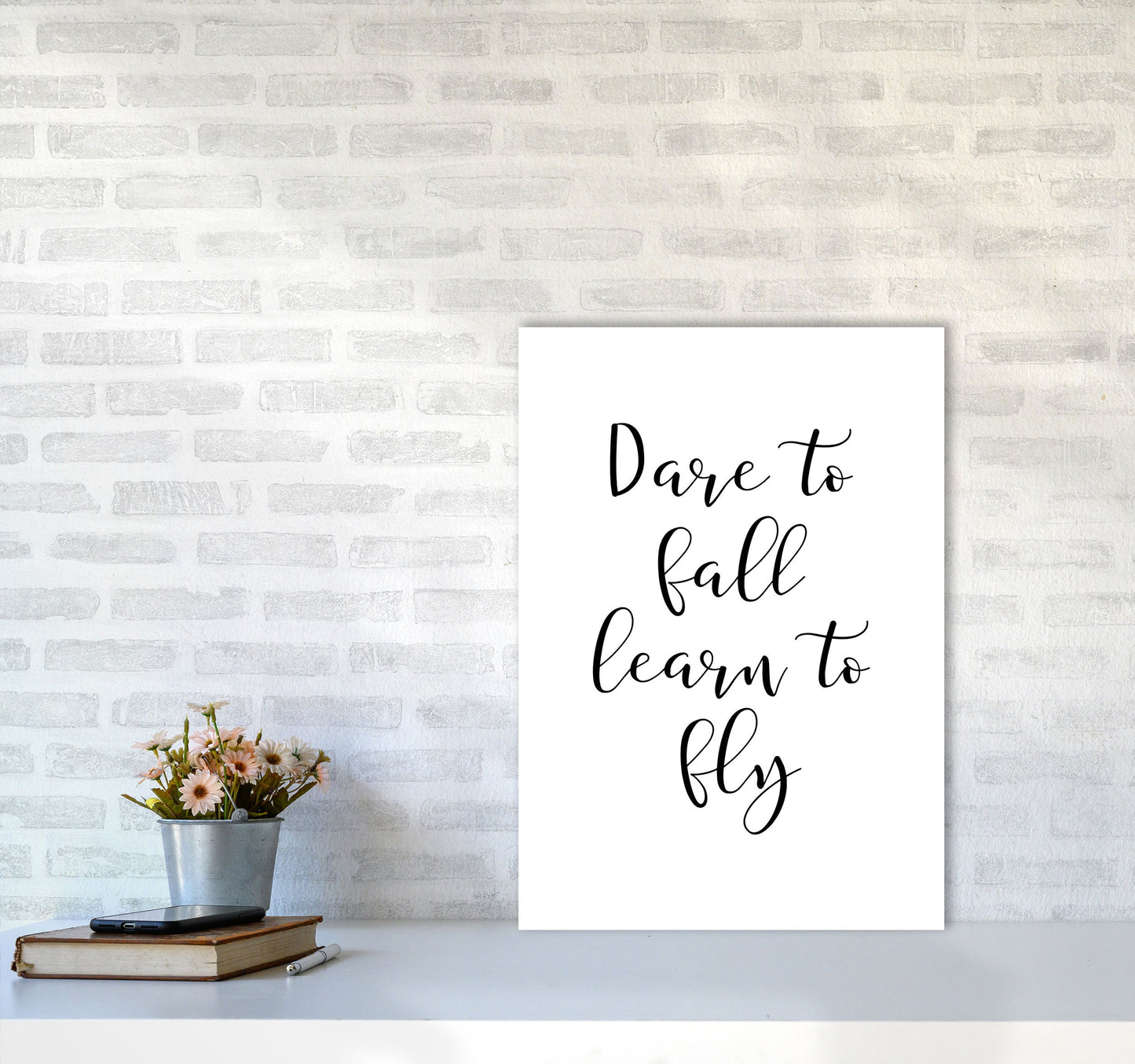 Skorter | Dare To Fall Dream To Fly Framed Typography Wall Art Print