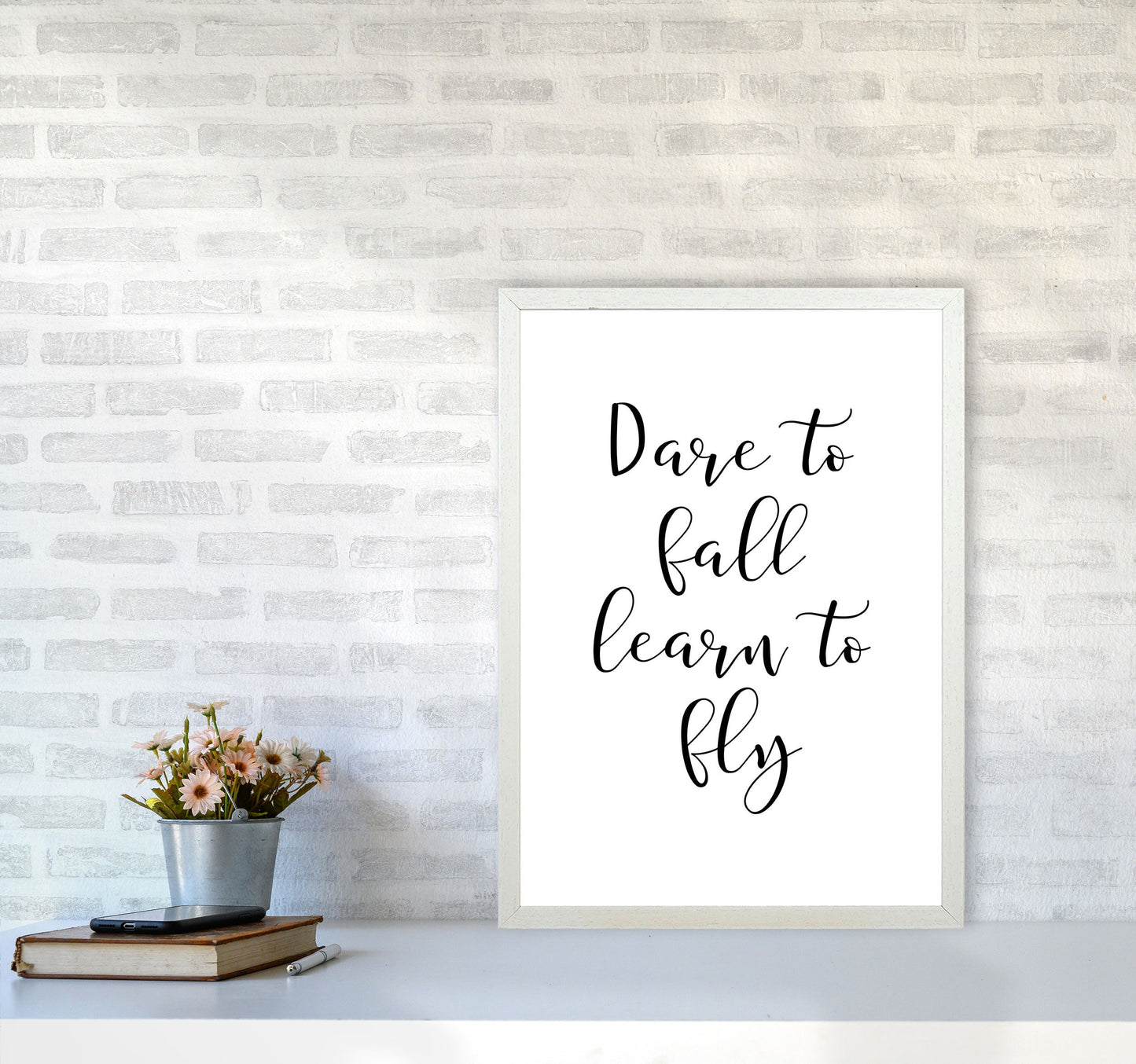 Skorter | Dare To Fall Dream To Fly Framed Typography Wall Art Print