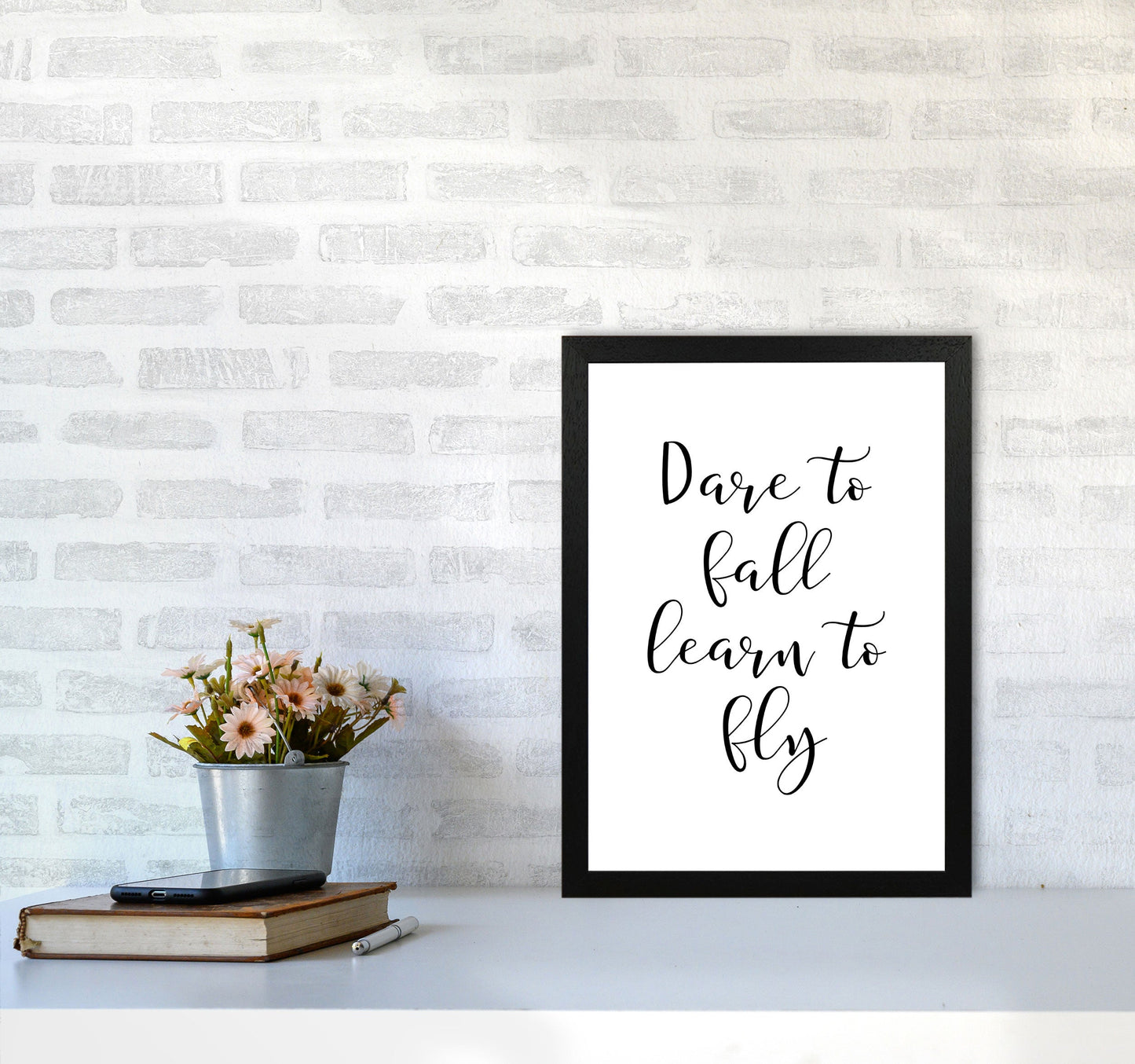 Skorter | Dare To Fall Dream To Fly Framed Typography Wall Art Print