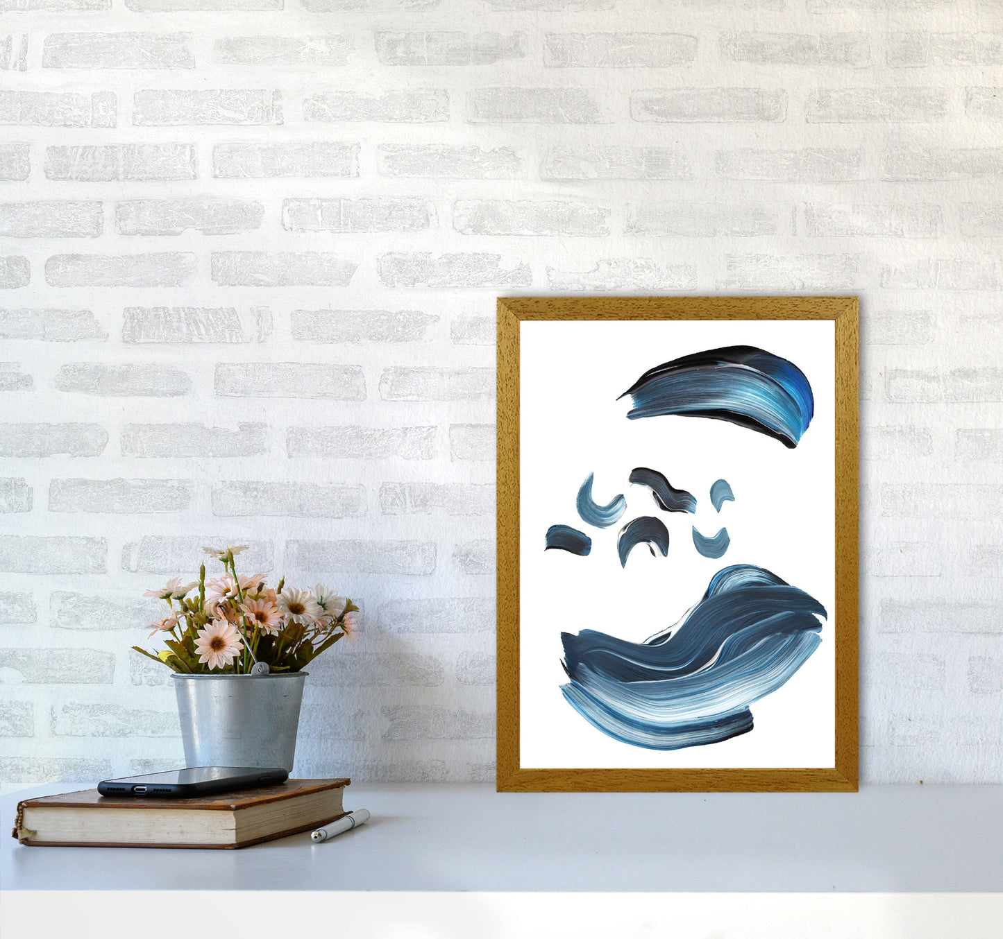 Skorter | Dark Blue and Gray Abstract Brushstrokes Modern Print