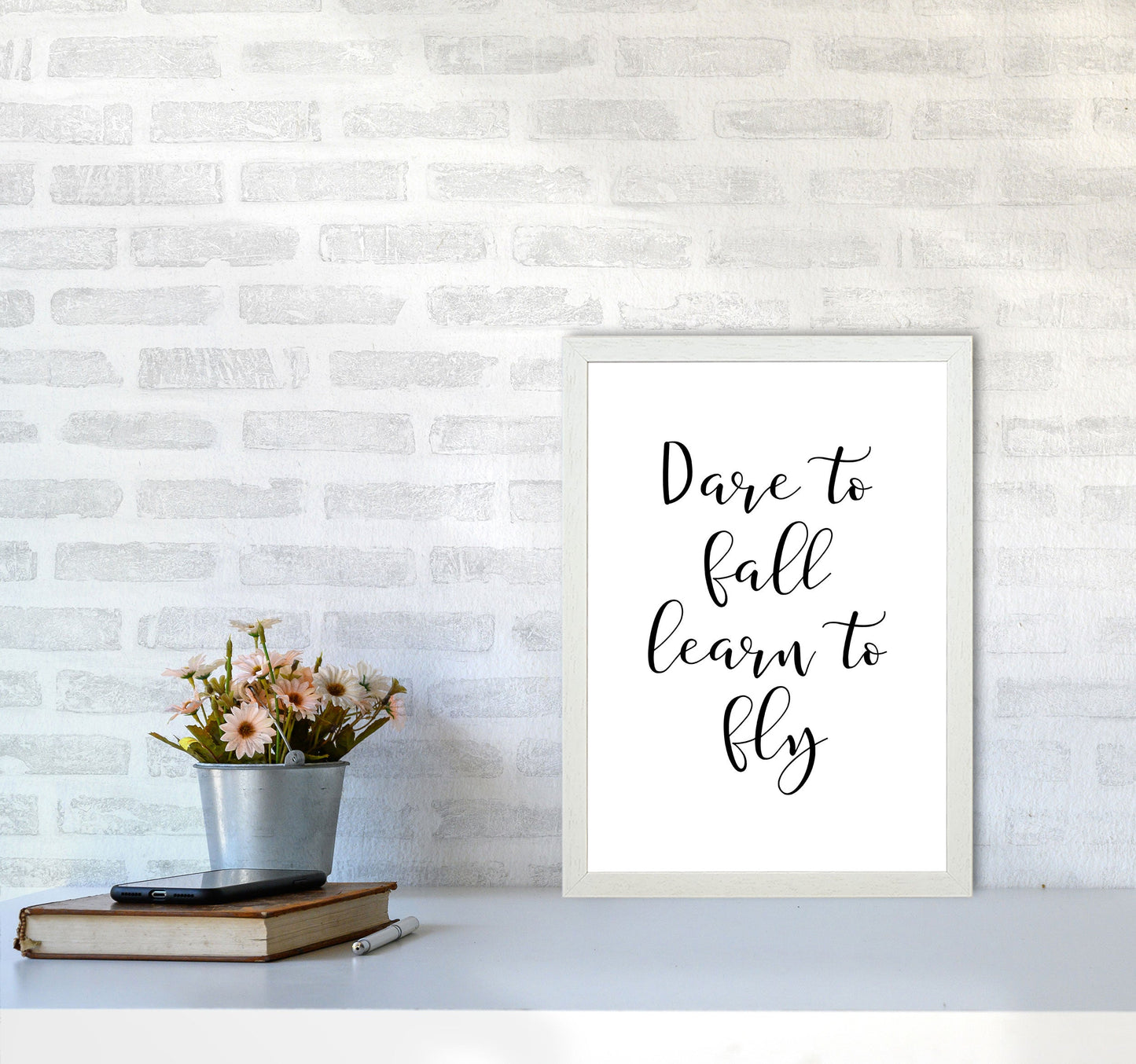 Skorter | Dare To Fall Dream To Fly Framed Typography Wall Art Print