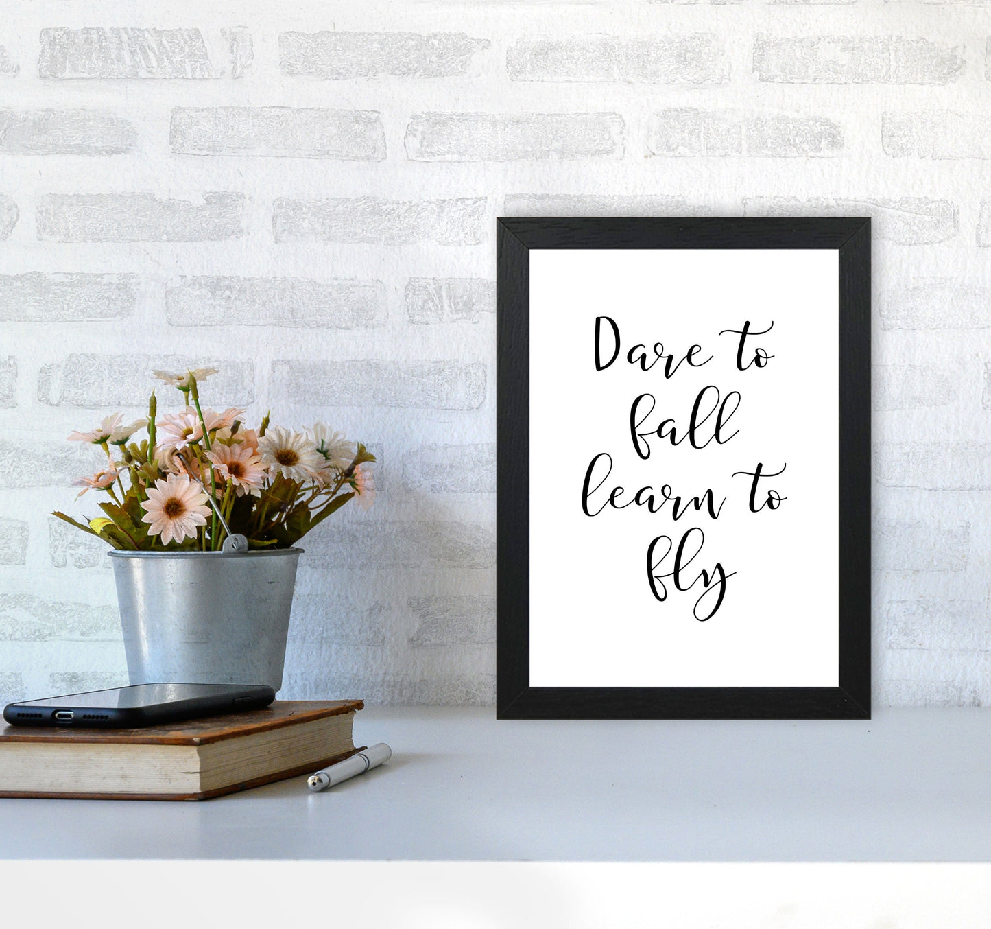 Skorter | Dare To Fall Dream To Fly Framed Typography Wall Art Print
