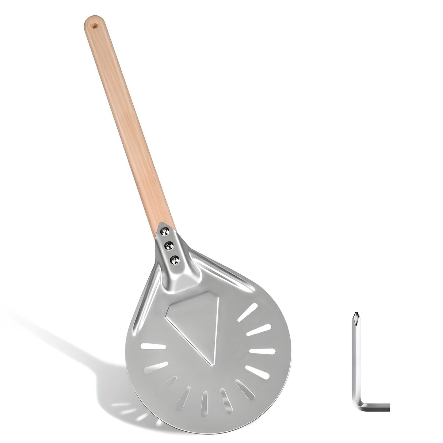 Skorter for pizza in aluminum with long handle