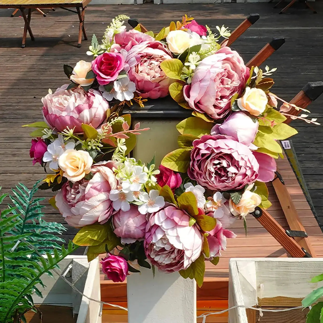 Skorter | AutumnGlow Autumn Wreath - Artificial Wreath with Realistic Peonies for Outdoors