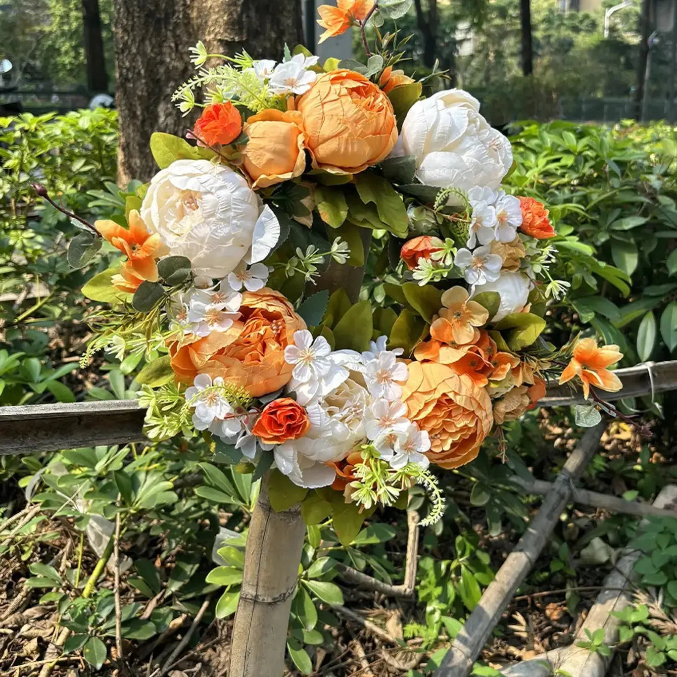 Skorter | AutumnGlow Autumn Wreath - Artificial Wreath with Realistic Peonies for Outdoors