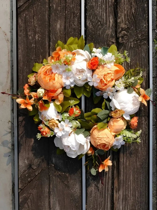 Skorter | AutumnGlow Autumn Wreath - Artificial Wreath with Realistic Peonies for Outdoors