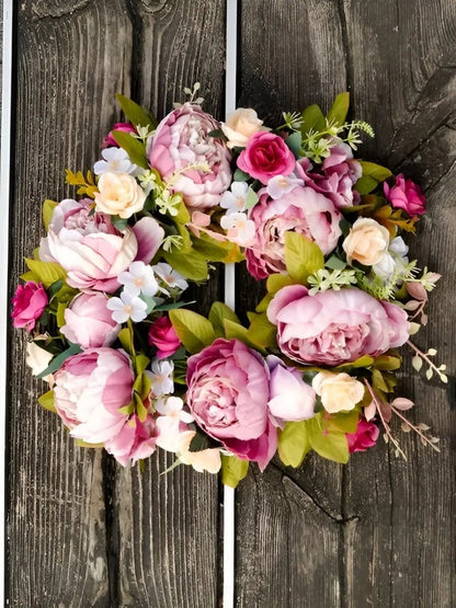 Skorter | AutumnGlow Autumn Wreath - Artificial Wreath with Realistic Peonies for Outdoors