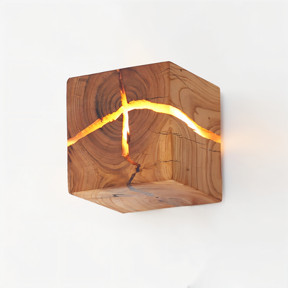 Skorter | QuadCrackle Wooden Wall Light – Handcrafted LED Wall Lamp with Artistic Crackle Design