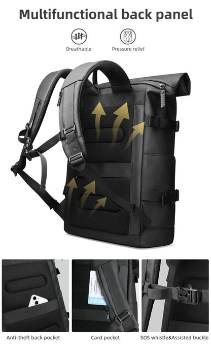 Skorter | Expandable outdoor backpack with laptop compartment, rolltop & theft protection