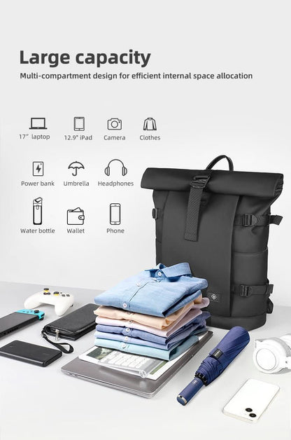 Skorter | Expandable outdoor backpack with laptop compartment, rolltop & theft protection