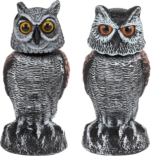 Skorter | EcoOwl Garden Scarecrow – 2 Pieces Realistic Owls with Wind-Driven Spinning Head
