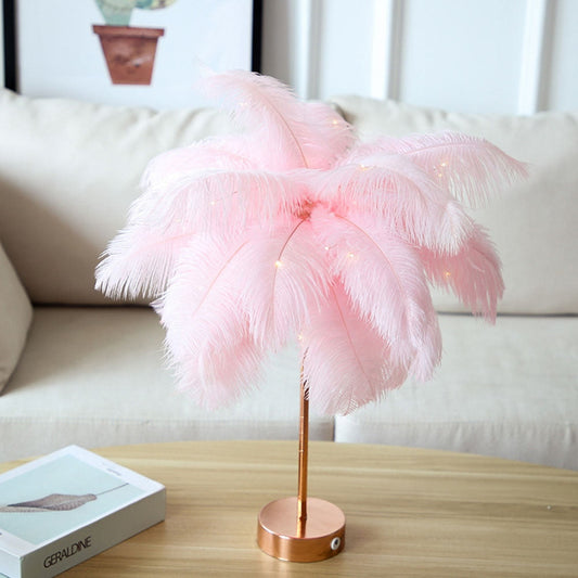 Skorter | Remote Control Feather Table Lamp USB/AA Battery Power DIY Creative Warm Light Wooden Feather Lampshade Wedding Home Bedroom Decor