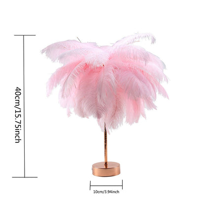Skorter | Remote Control Feather Table Lamp USB/AA Battery Power DIY Creative Warm Light Wooden Feather Lampshade Wedding Home Bedroom Decor