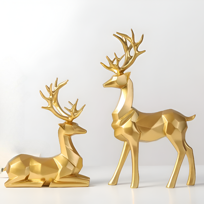 Skorter | Geometric Reindeer Figurine Set – Modern 2-piece Resin Decoration