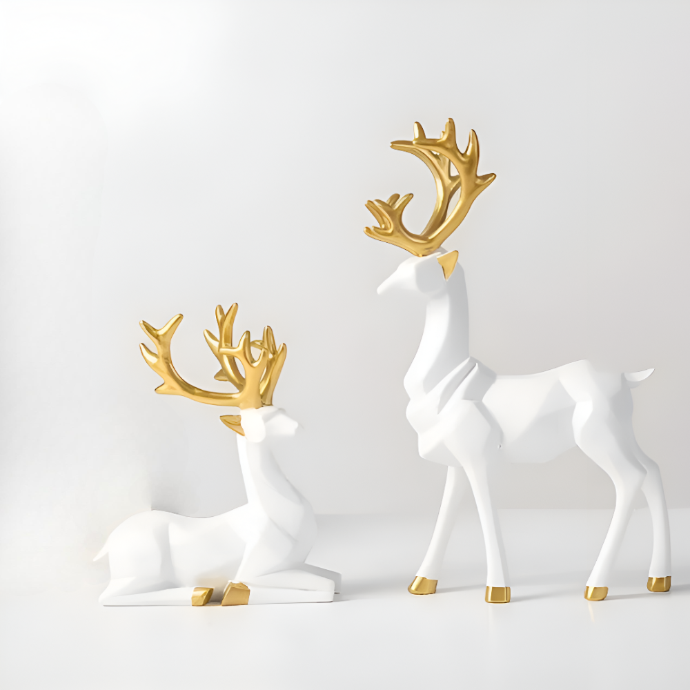 Skorter | Geometric Reindeer Figurine Set – Modern 2-piece Resin Decoration