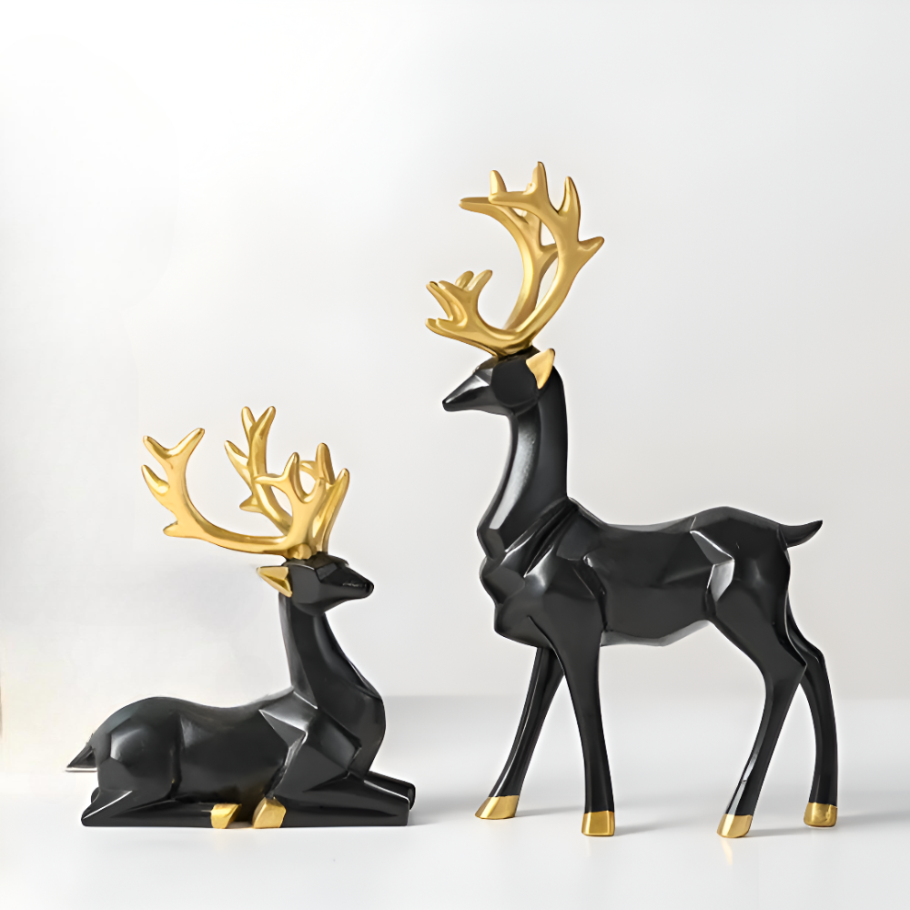 Skorter | Geometric Reindeer Figurine Set – Modern 2-piece Resin Decoration