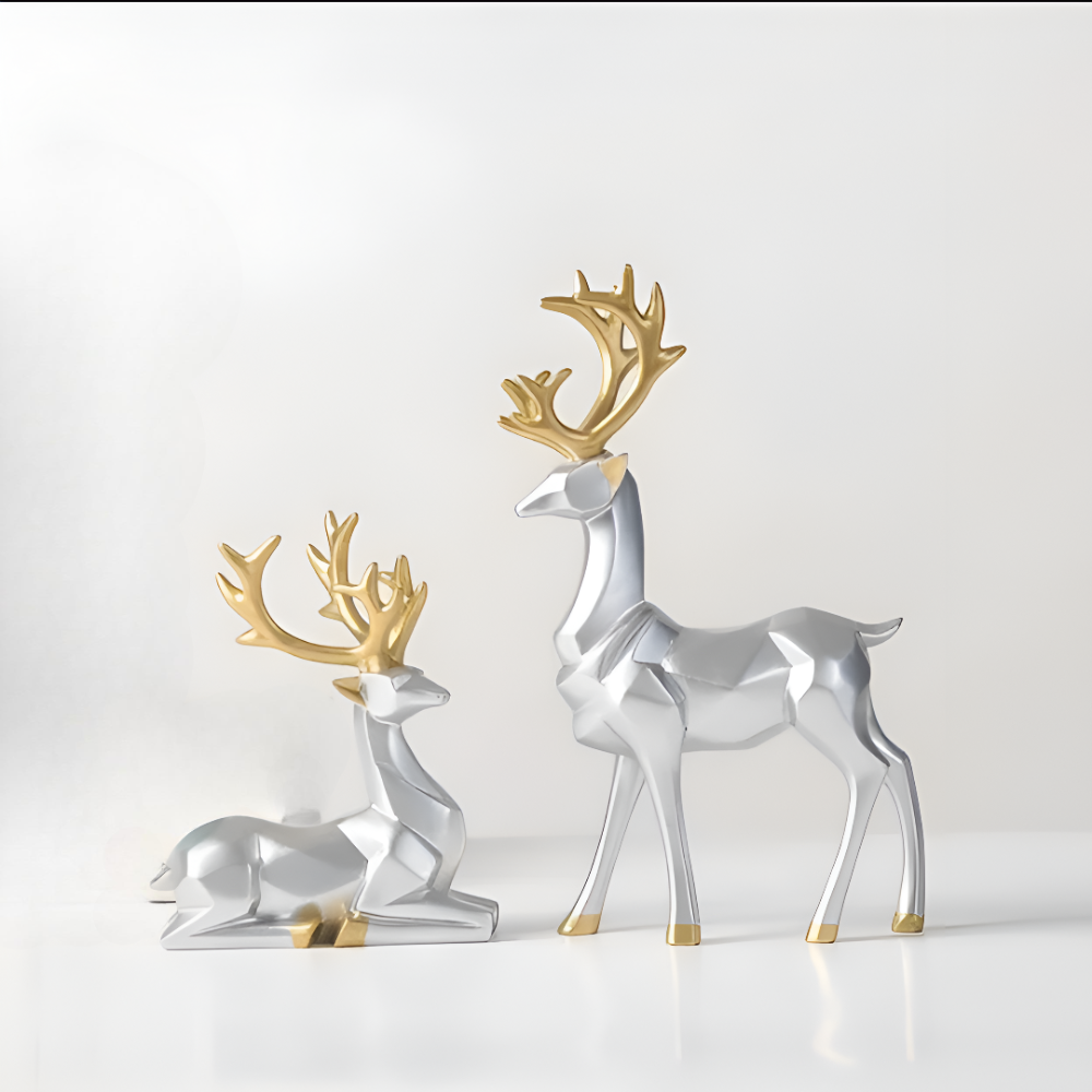 Skorter | Geometric Reindeer Figurine Set – Modern 2-piece Resin Decoration