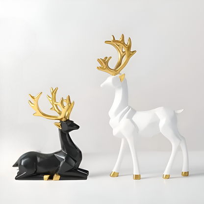 Skorter | Geometric Reindeer Figurine Set – Modern 2-piece Resin Decoration