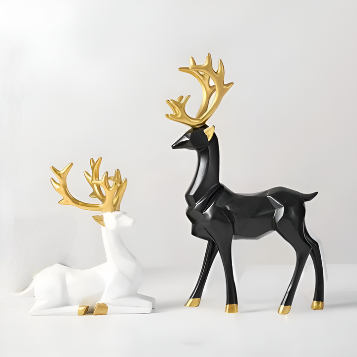 Skorter | Geometric Reindeer Figurine Set – Modern 2-piece Resin Decoration