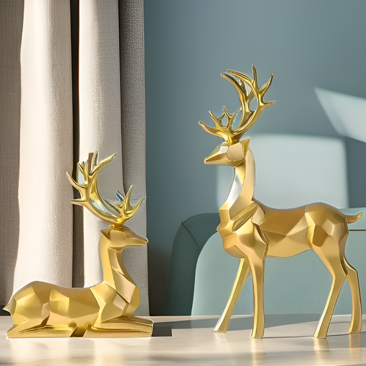Skorter | Geometric Reindeer Figurine Set – Modern 2-piece Resin Decoration