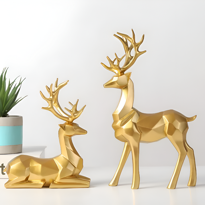 Skorter | Geometric Reindeer Figurine Set – Modern 2-piece Resin Decoration