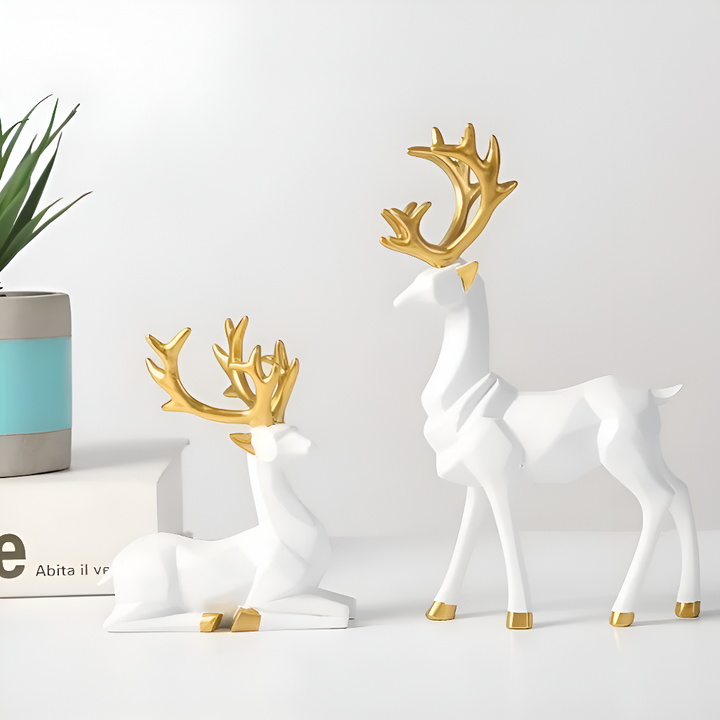 Skorter | Geometric Reindeer Figurine Set – Modern 2-piece Resin Decoration