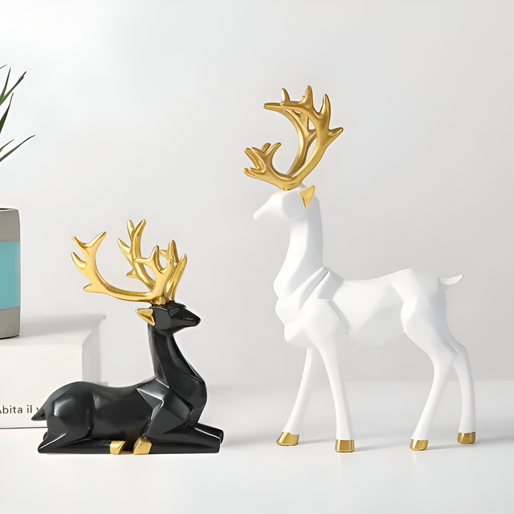 Skorter | Geometric Reindeer Figurine Set – Modern 2-piece Resin Decoration