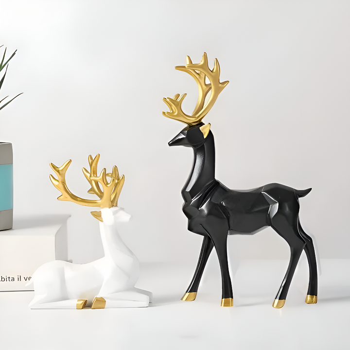 Skorter | Geometric Reindeer Figurine Set – Modern 2-piece Resin Decoration
